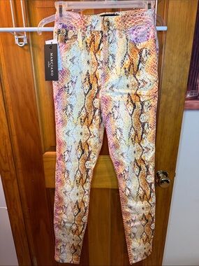 Marciano Snake-Print Skinny Jeans in Yellow and Pink Tones